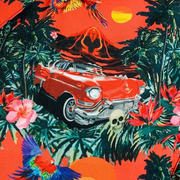 MAUNA KEA Orange Multi Color Hawaiian Viscose Short Sleeve Shirt - Picture 2 of 8